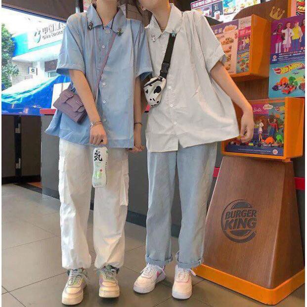 Áo Sơ Mi Cổ Sen Xếp Ly Bên Tay Lỡ Nữ Trắng Xanh Freesize Form Rộng Học Sinh Vintage Hàn Quốc