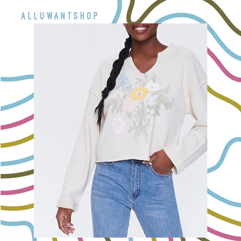 Áo tay dài Floral Graphic Split-Neck Pullover F21 XK