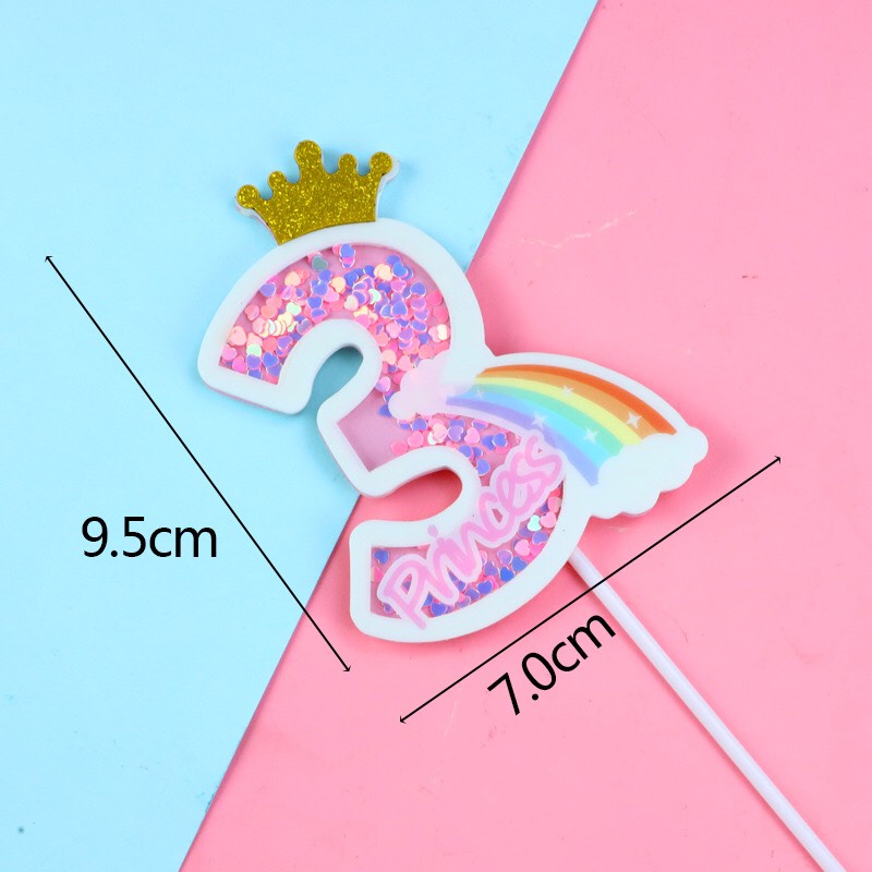 Sét trang trí sinh nhật cho bé - sét cắm mây xanh, hồng, số 1,2,3 xanh hồng lóng lánh