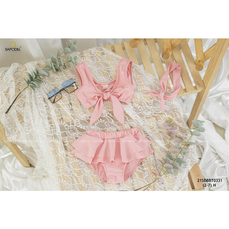 Bộ bikini, Set bơi 2 mảnh cho bé gái 2 - 7 tuổi thắt nơ, kèm tuban