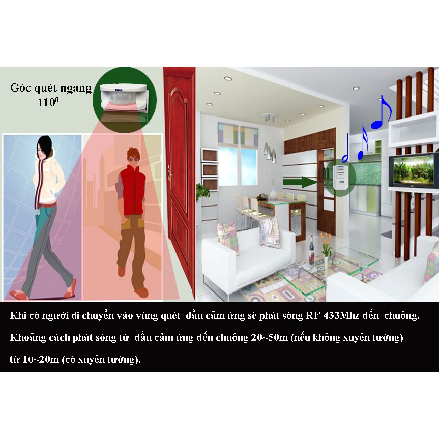 Chuông Báo Khách Cảm Ứng Hồng Ngoại Không Dây DC287