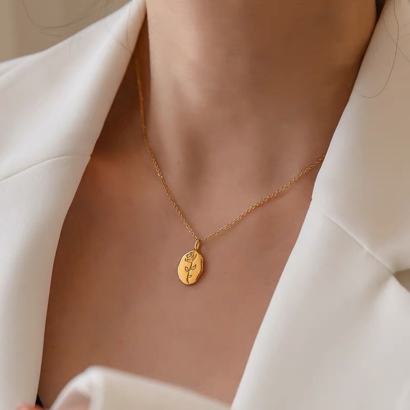 Nhiếu mẫu- Vòng cổ titan không rỉ hoa hồng gold-tulip