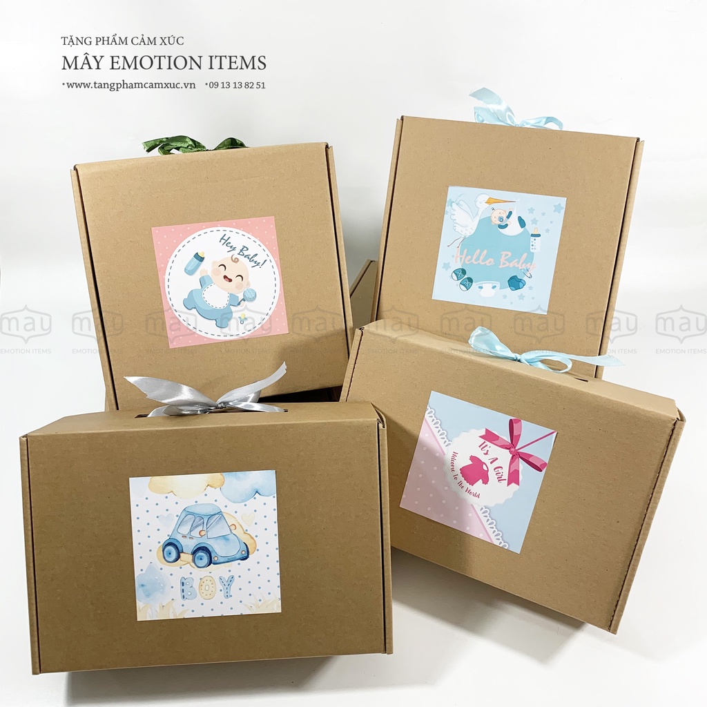 Hộp quà tặng cho bé 1/6, newborn, birthday tặng kèm phụ kiện trang trí kích thước 24*34*11cm