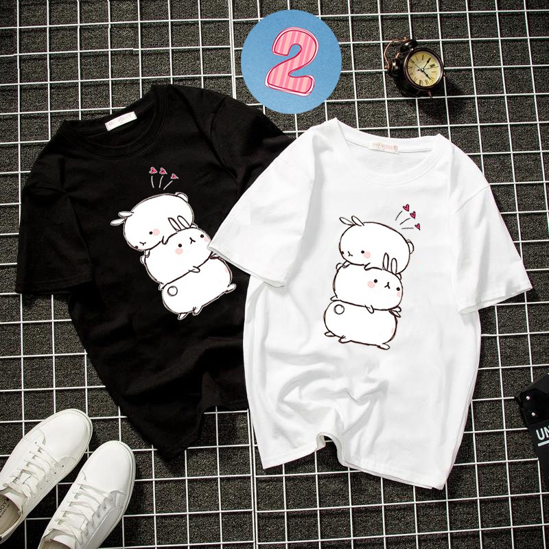 Áo thun unisex form rộng in hình dễ thương vải dày mịn bst23