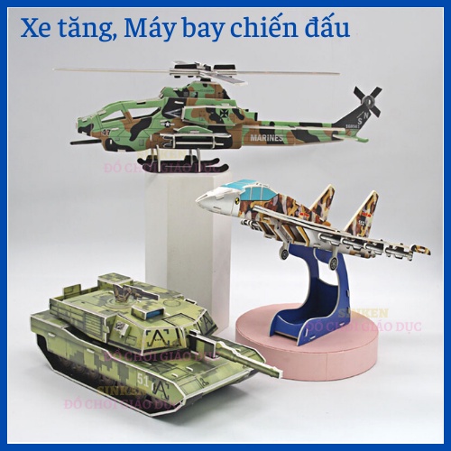 Mô Hình Đồ Chơi 3D Xe Tăng, Máy Bay Chiến Đấu Cho Bé 5 tuổi+