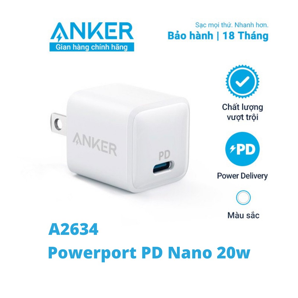 Củ sạc Anker 20w A2634 sạc nhanh IPhone 11 12 13 IPAD PowerPort III Nano 1 cổng USB-C công nghệ PD - halustore