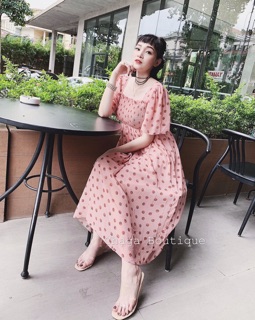 VÁY MAXI CHẤM BI HỒNG
