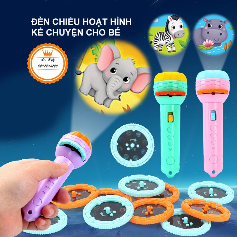 Đèn pin chiếu hình đồ chơi hoạt hình kể chuyện buổi tối cho bé , tạo sự thích thú, tò mò, giúp bé cai điện thoại.