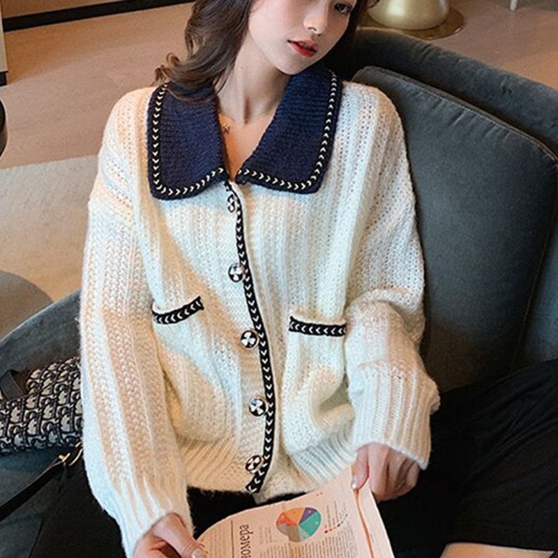 Áo khoác len cổ búp bê thời trang dễ thương xinh xắn cho nữ