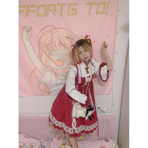 Đầm lolita đỏ OP dài tay
