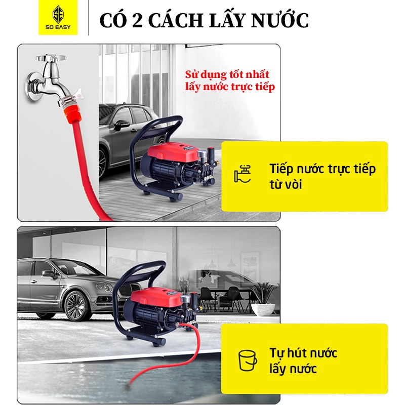 Máy rửa xe lõi toàn đồng áp lực cao, chỉnh áp, SOEASY 3000W SE005R, may xịt rua xe gia đình áp lực cao, dây nư