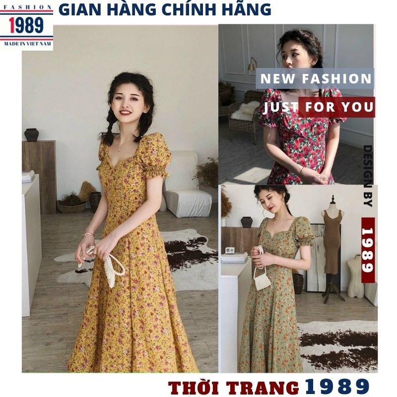 váy đầm maxi 🌺váy nữ hoa nhí dáng dài có 3 mầu VH34 chất voan mềm mịn nhẹ nhàng thanh cao ,TIỆM 1989