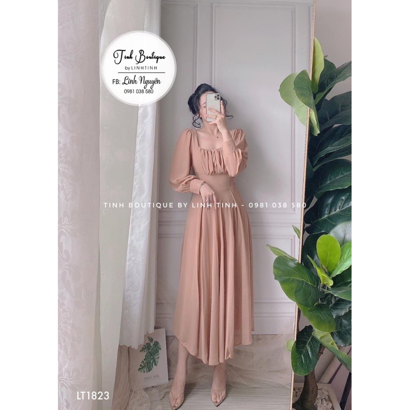 Đầm maxi tay dài nhún ngực, Đầm maxi xoè voan 2 lớp cao cấp | BigBuy360 - bigbuy360.vn