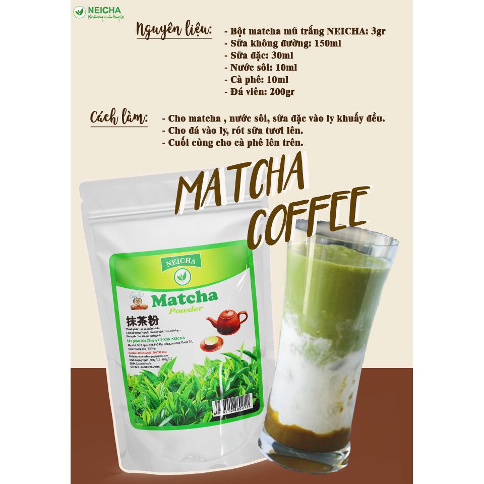 Bột Trà Xanh Matcha, Bột Matcha Mũ Trắng Đài Loan Cao Cấp Neicha ( 100G )