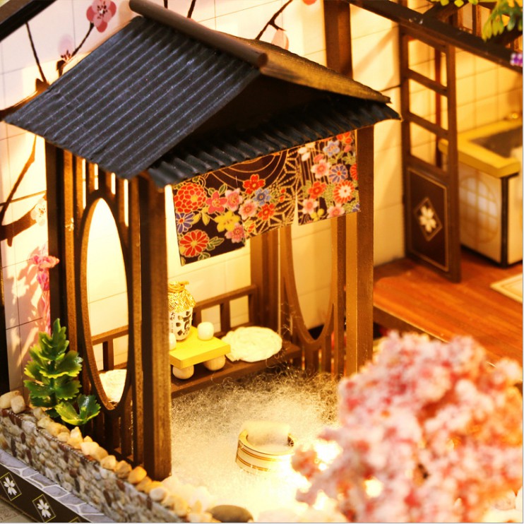Mô hình nhà DIY Doll House Japanese The Ancient Capital Under Moonlight Kèm Mica Chống bụi, Bộ dụng cụ, Keo dán và Bộ ph