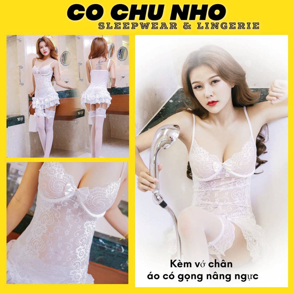 Q11.HCM -[LL418] - váy ngủ cô dâu sexy -  váy ngủ ren sexy kèm tất ren - Cô Chủ Nhỏ