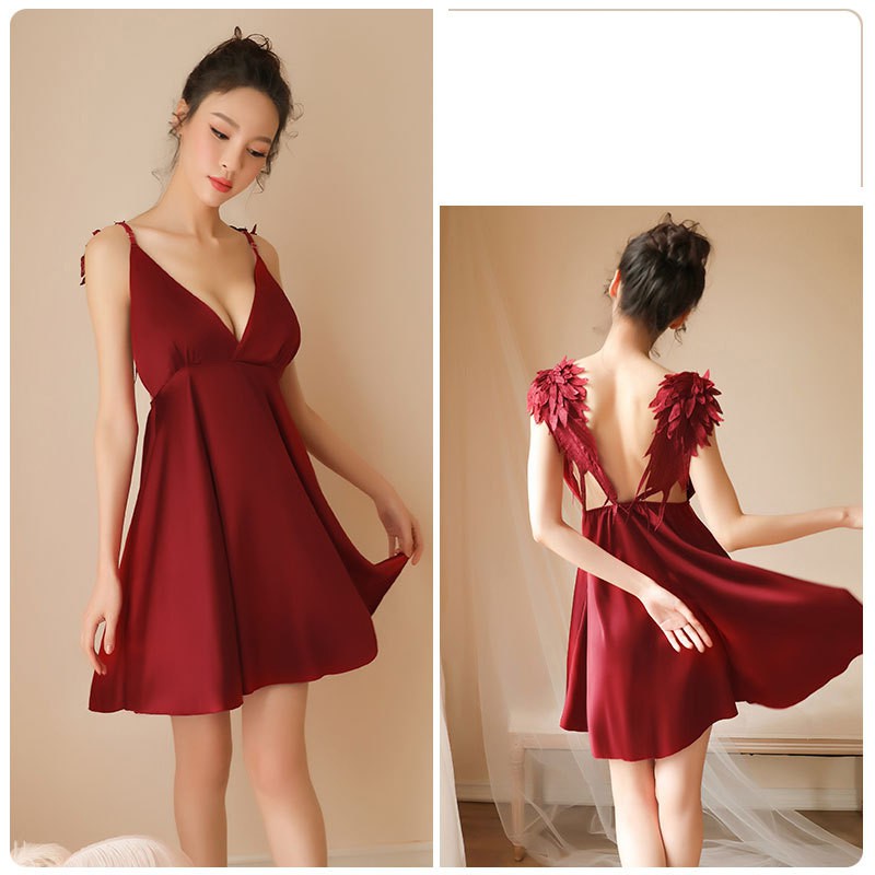 Váy ngủ lụa 2 dây ZOZORO dây được đan thiên nga nàng thơ quyến rũ-VNMS04