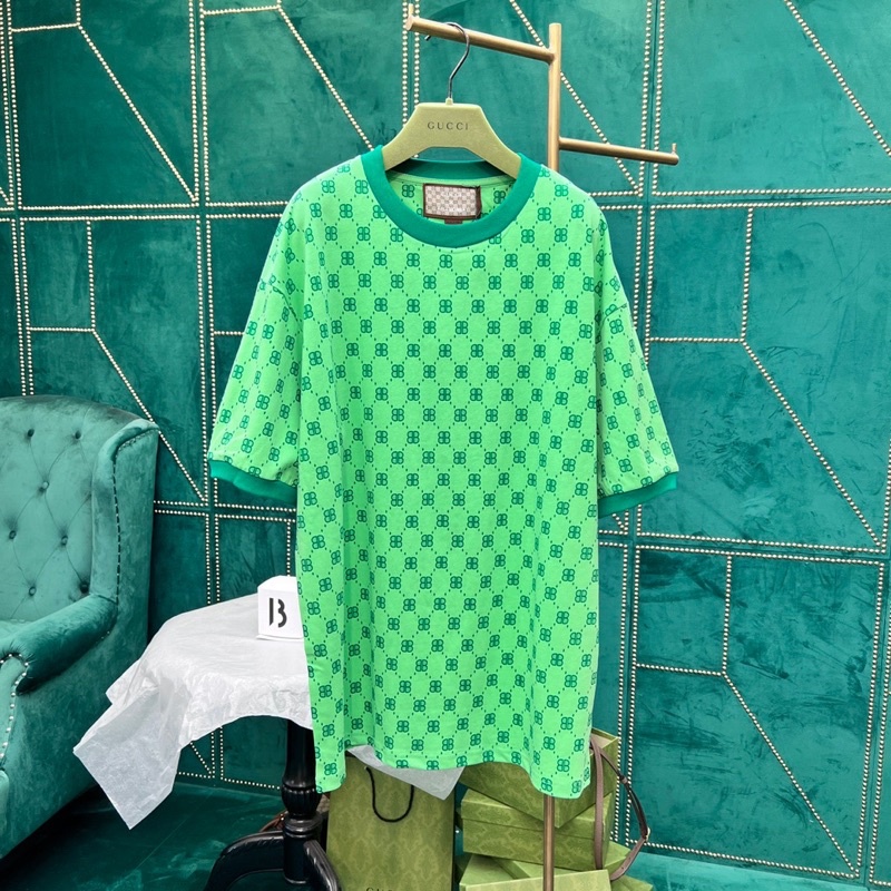 Áo thun nữ dáng rộng cổ tròn hoạ tiết chữ thương hiệu Gucci GC x Balenciaga cao cấp