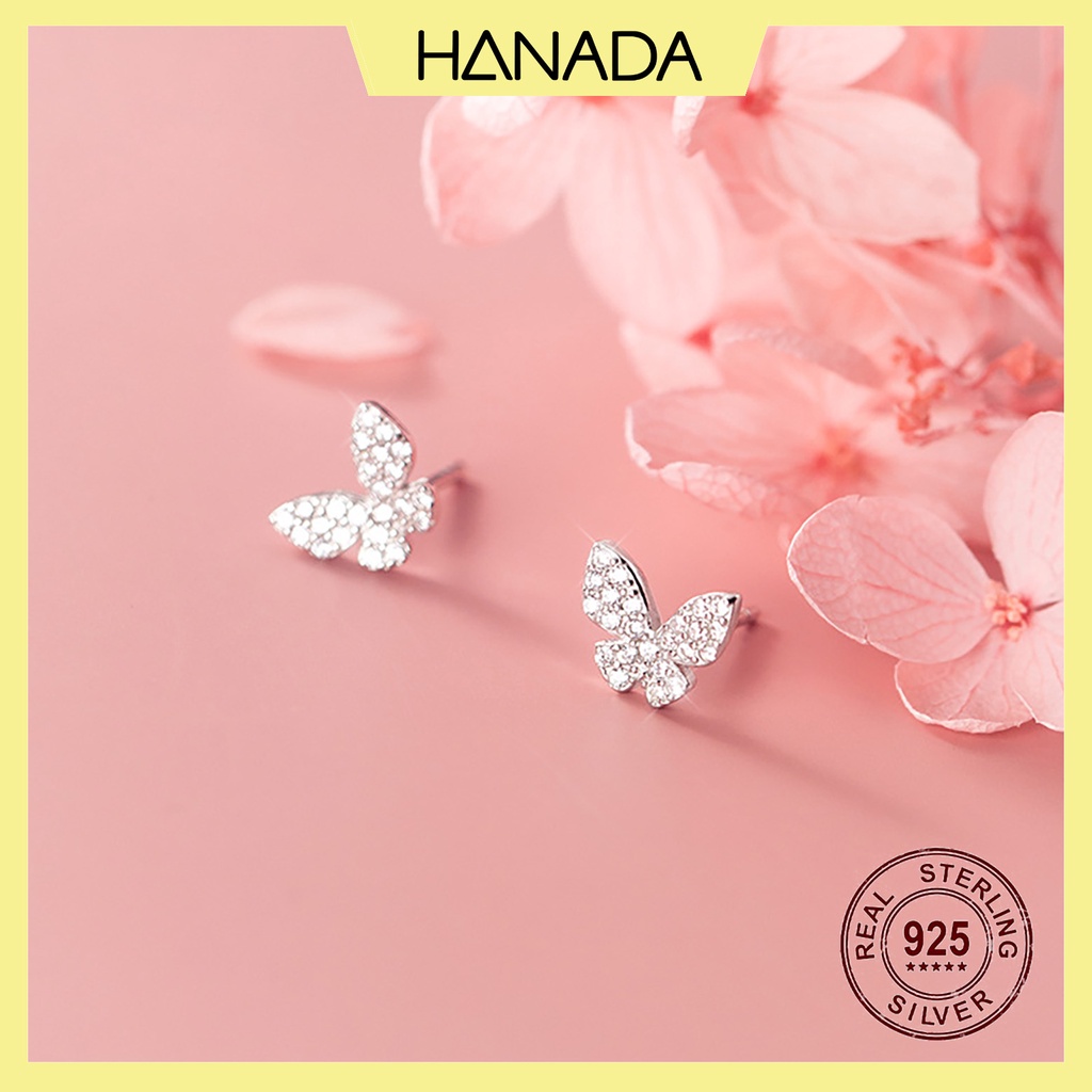 Bông Tai Bạc 925 Hanada N34.E.2.A.200.0628 Bông Tai Bướm Đá E15