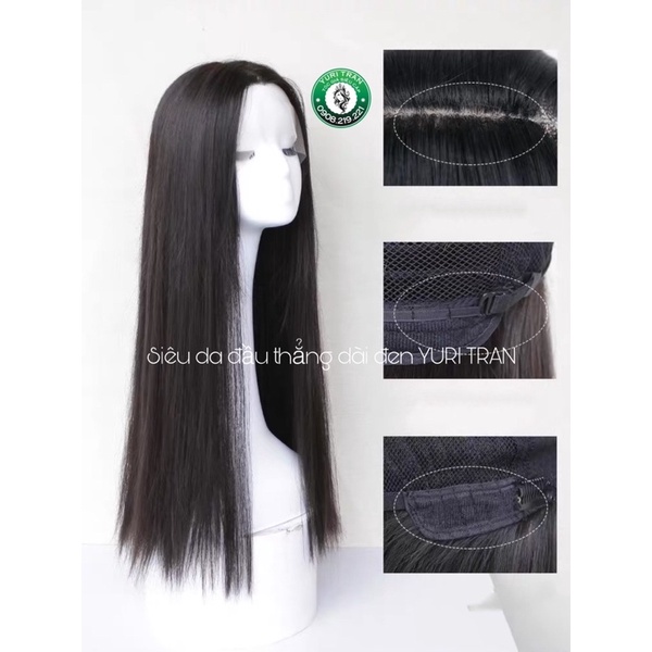Sẵn TÓC BỘ SIÊU DA ĐẦU MÓC LƯỚI DÁNG TÓC THẲNG DÀI 2 MÁI MÀU ĐEN chịu nhiệt vô tư.