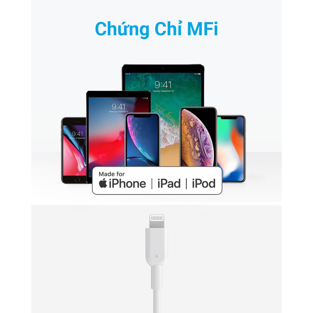 [Mã ELAK045 giảm 5% đơn 999K] Cáp sạc ANKER PowerLine II Lightning to USB-C dài 1.8m - A8633