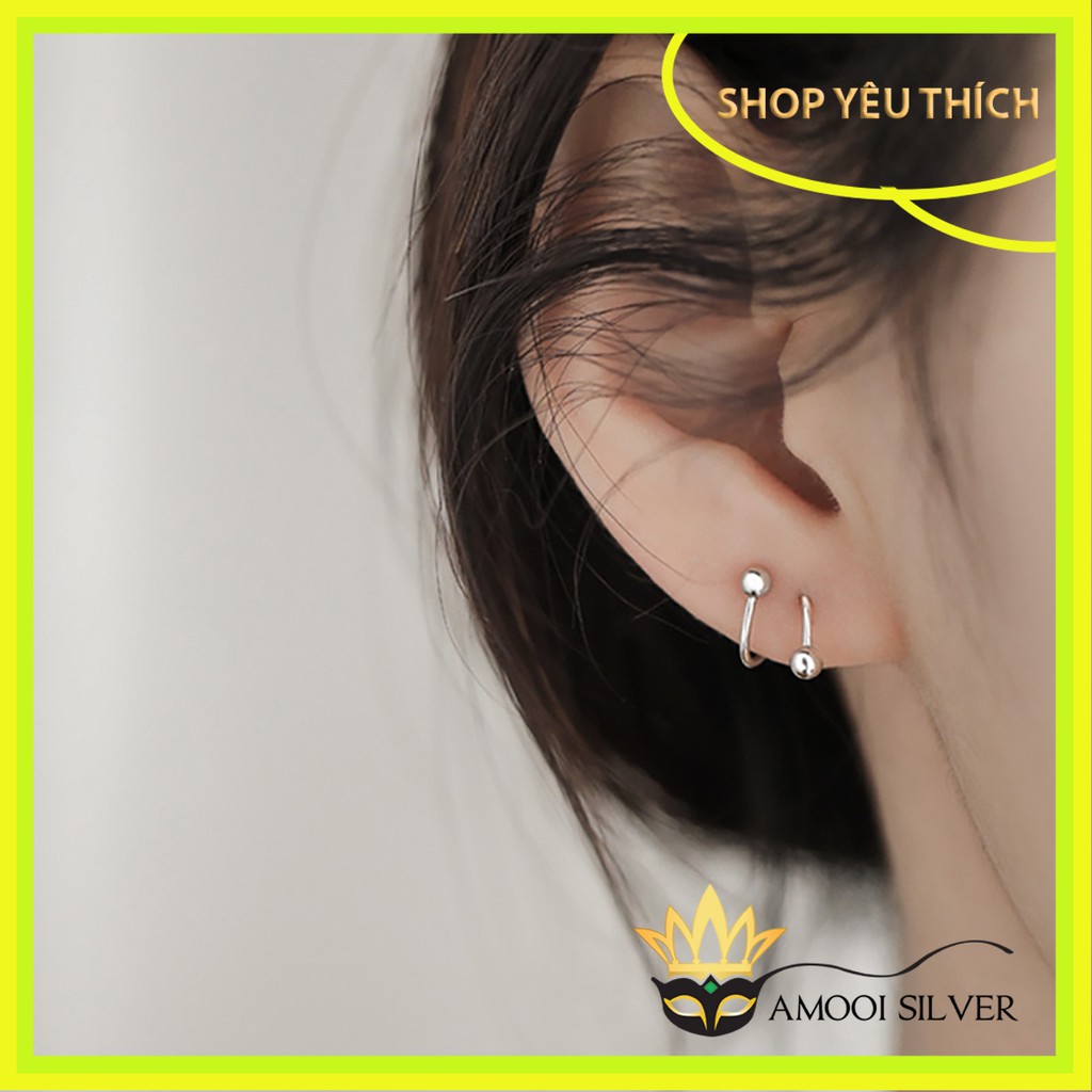 Bông tai bạc S925 unisex bi xoắn chui vặn - Amooi Silver AB134