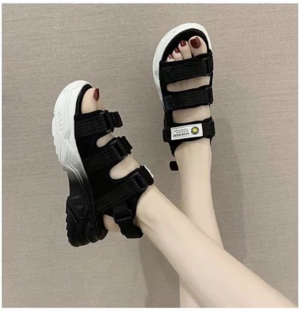 Giày sandal Dép quai hậu đi học phong cách trẻ trung gót phối đỏ nổi bất đế cực êm đi siêu bền