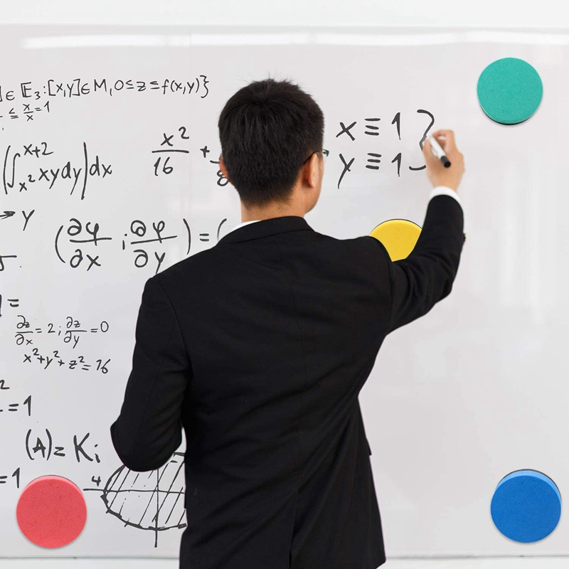 48 Pack Magnetic Whiteboard Dry Eraser Chalkboard Cleaner Round Shape Board Wiper for Classroom Home Office, 4 Colors