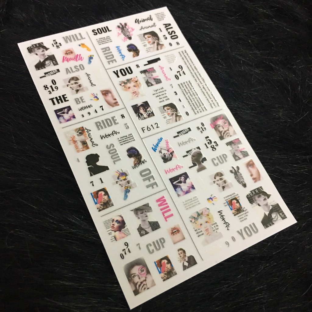 Sticker dán móng họa tiết báo tạp chí
