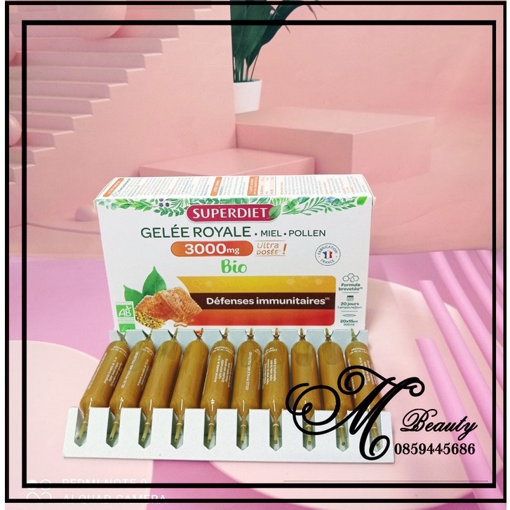 Sữa ong chúa hữu cơ Superdiet Gelee Royale 3000mg 20 ống/hộp