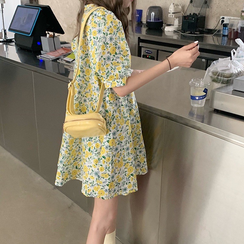 (SẴN) Váy hoa babydoll cổ tròn, tay bồng, dáng xoè có dây thắt đai eo (có ảnh thật) | BigBuy360 - bigbuy360.vn