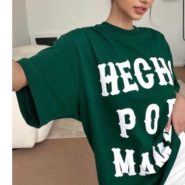 Áo thun xanh hecho oversize nam nữ - Phông cổ tròn dáng suông onesize in chữ - chất cotton đẹp