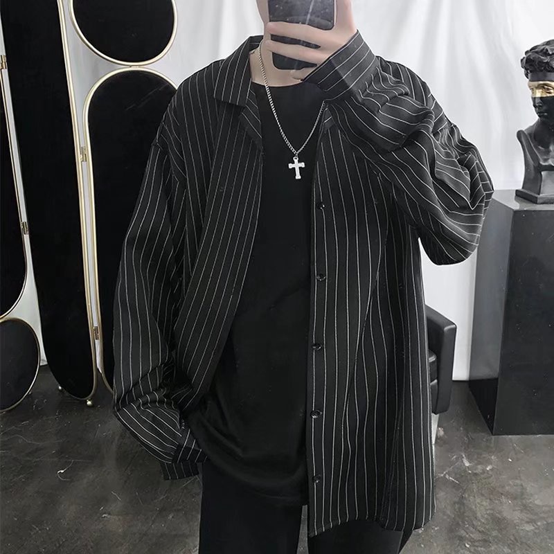 Áo Sơ Mi Nam Dài Tay Họa Tiết Sọc Trắng/Đen Thời Trang