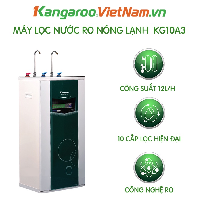 Máy lọc nước RO nóng nguội lạnh Kangaroo KG10A3 10 lõi -Gồm 10 lõi 2 vòi nóng-lạnh-nguội, bảo hành 12 tháng chính hãng