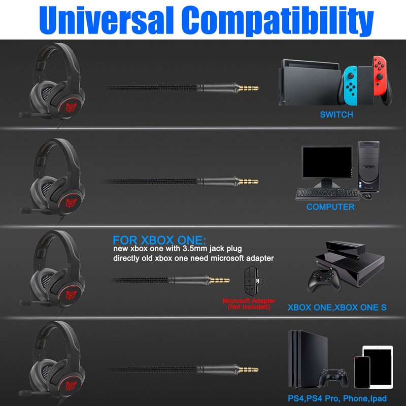 XBOX Tai Nghe Trùm Đầu Chơi Game Onikuma K9 Rgb Jack Cắm 3.5mm Kèm Phụ Kiện