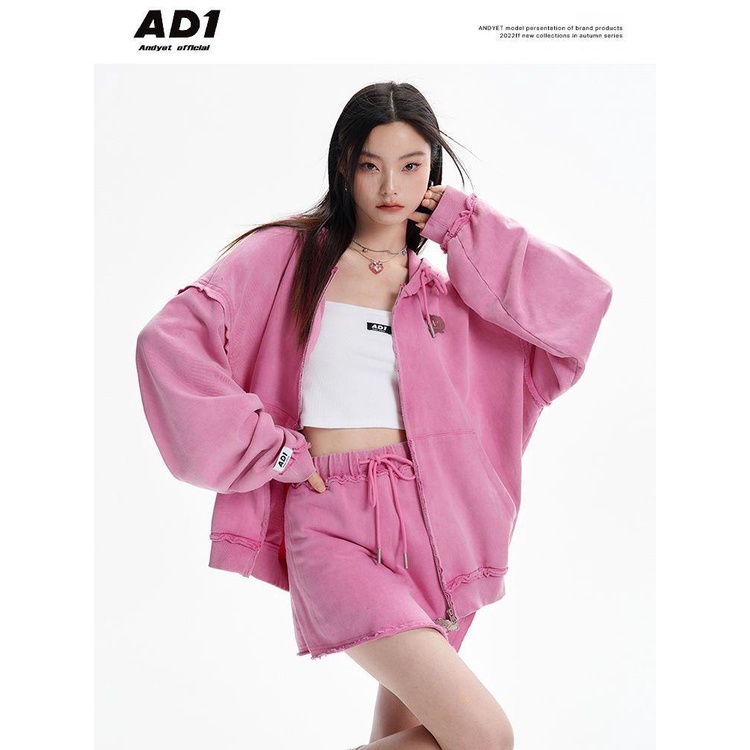 Andyet AD1 / 22AW Áo Khoác Có Mũ Trùm Đầu Khóa Kéo Đôi Phong Cách Retro Sờn Cho Nữ