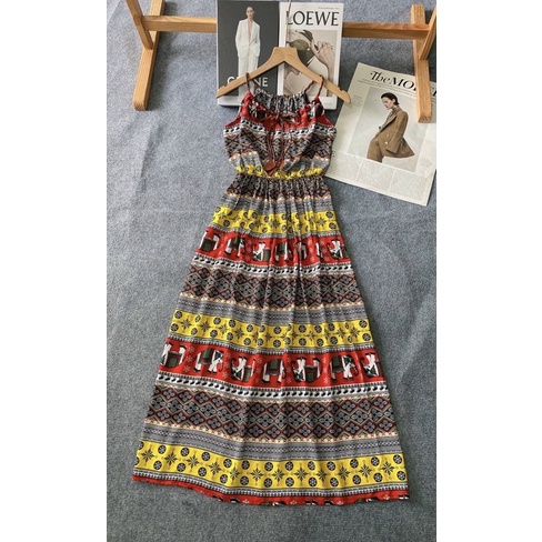 Váy Đi Biển Maxi Dài Hoạ Tiết Thổ Cẩm Siêu Sang