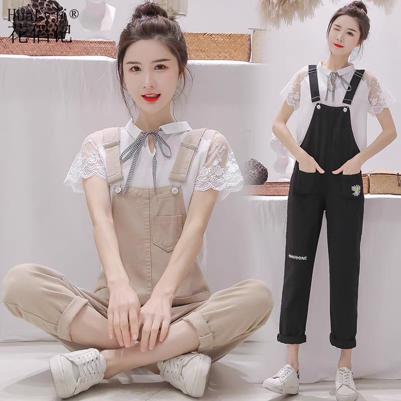 Yếm dài Nữ ulzzang kaki thêu phong cách Hàn quốc - Hot trend 2021