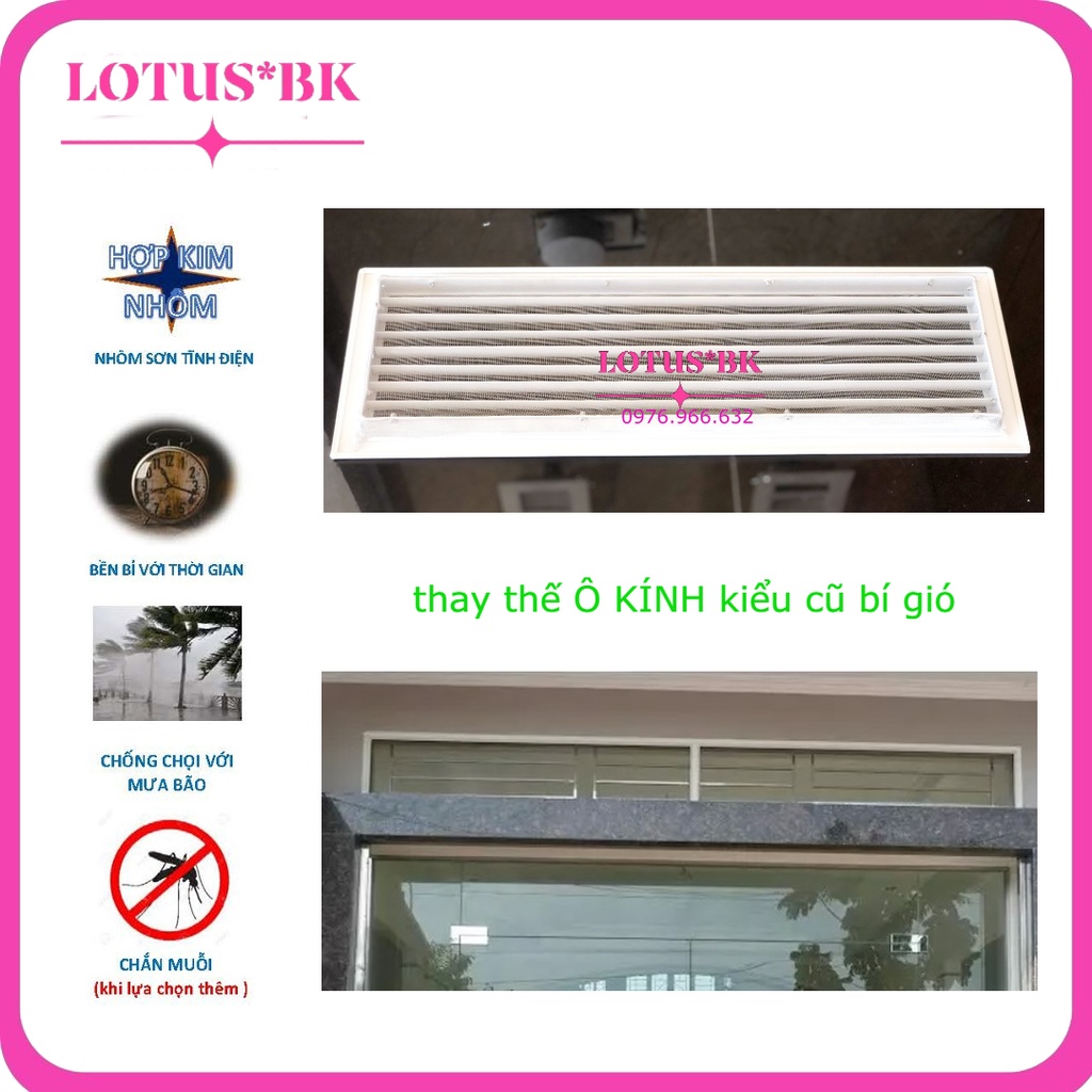 Vỉ gió cửa đi 55x15cm , chất liệu nhôm, chống chuột-muỗi-côn trùng bảo hành 12 tháng