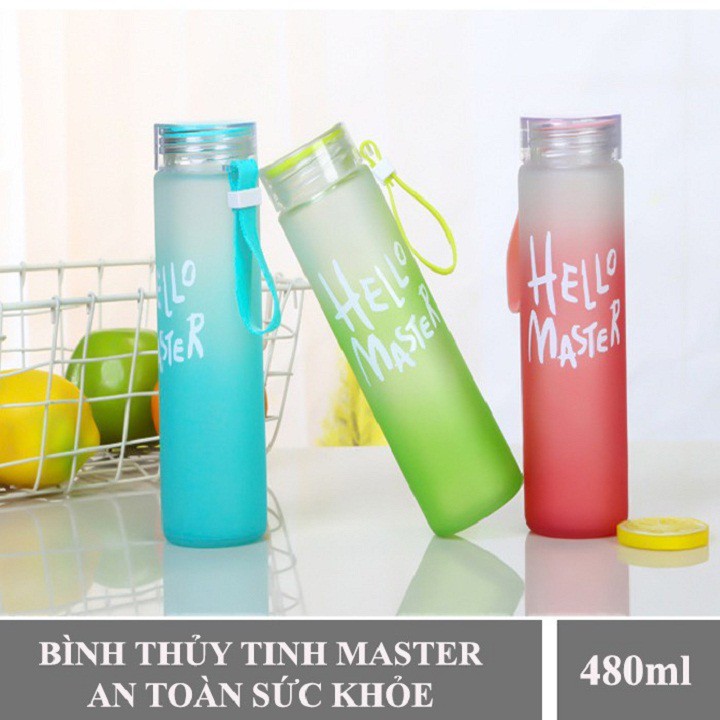 Bình Nước Thủy Tinh Dây Xách Hello Master 480ml