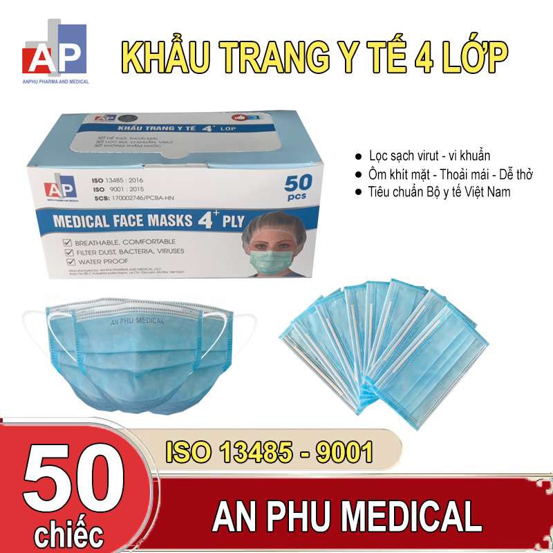 Khẩu Trang Y Tế 4 Lớp Có LOGO,Hộp 50 Chiếc Kháng Khuẩn,Lọc Khói Bụi Độc Hại , hàng nhà máy bán trực tiếp .