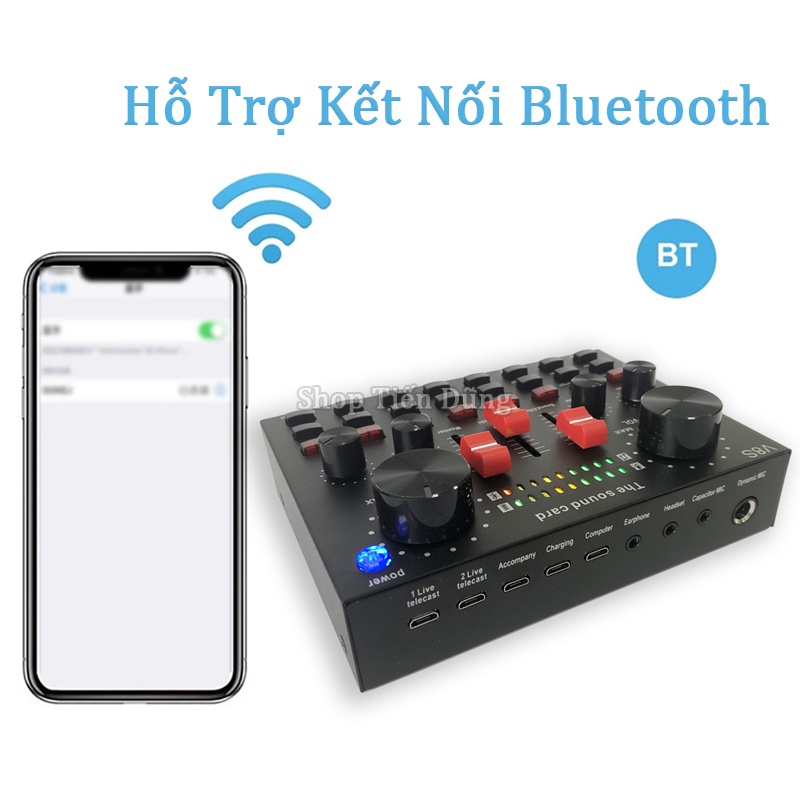 Sound card V8S bản nâng cấp sound card V8 Hỗ Trợ Bluetooth, 16 Hiệu Ứng, 8 Chế Độ, Chỉnh Bass Treble Record Tích Hợp Pin