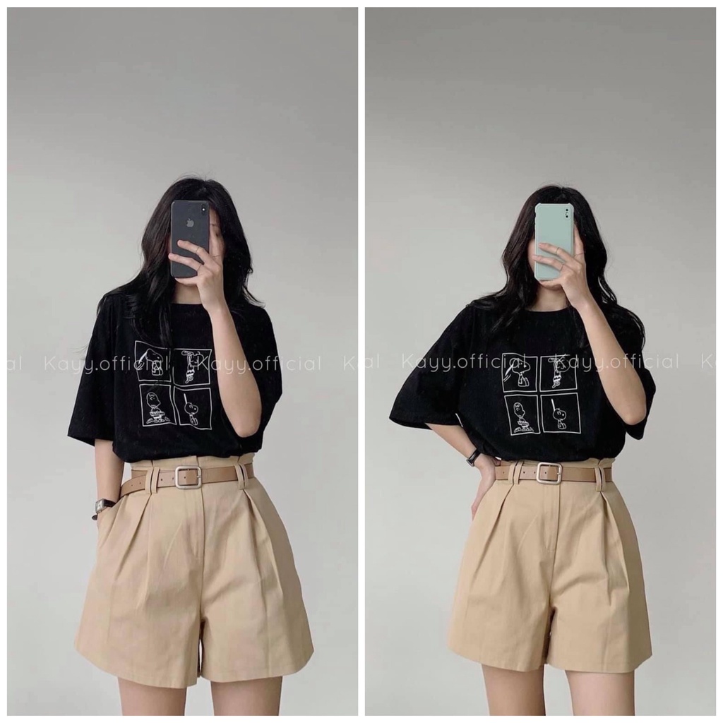 Set đồ nữ cá tính Ulzzang đi chơi mua hè giá rẻ Áo phông tay lỡ quần short SNOOPY SDN01