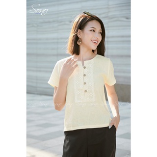 Sono - Áo sơ mi kiểu linen phối ren ngực