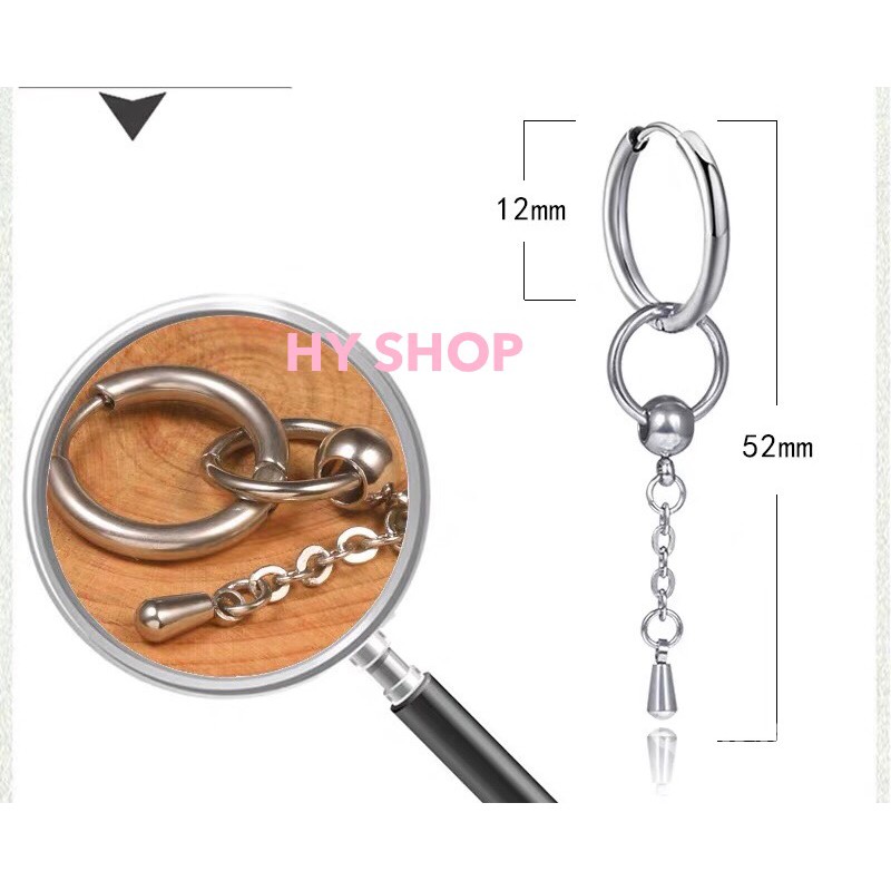 bông tai titan 2 vòng tròn xích thép y tế- Khuyên Tai Nam và nữ, Bông Tai Nam Dây Xích Cá Tính -khuyên unisex BTS