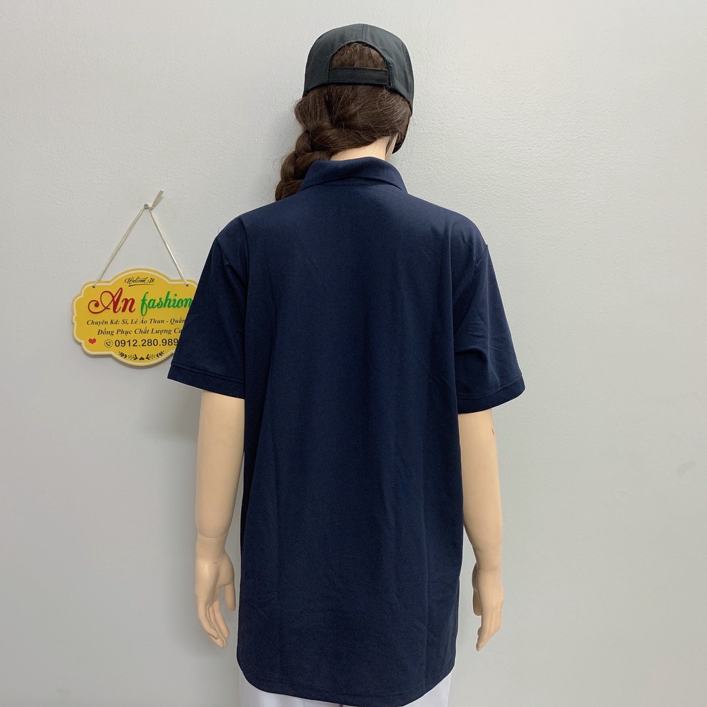 Áo polo màu xanh đen vải poly Thái cao cấp cho nam nữ _ Hình chụp thật