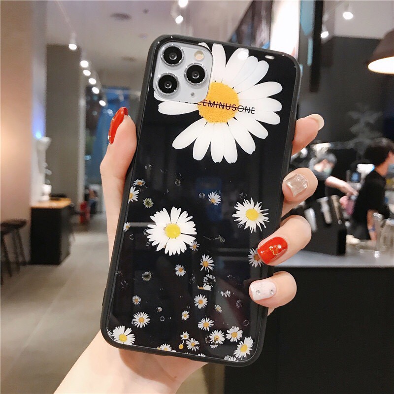 Ốp Lưng Kính Bóng Hoa Cúc 13ProMax 12ProMax 11ProMax XSMAX X XS 7Plus FUKISHOP