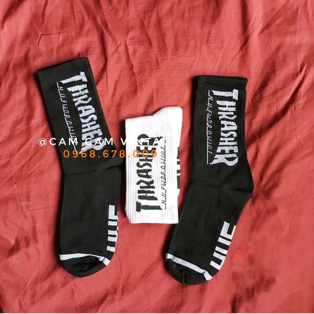 TẤT CAO CỔ UNISEX ULZZANG TẤT LỬA THRASHER VỚ TẤT OFF WHITE RETRO