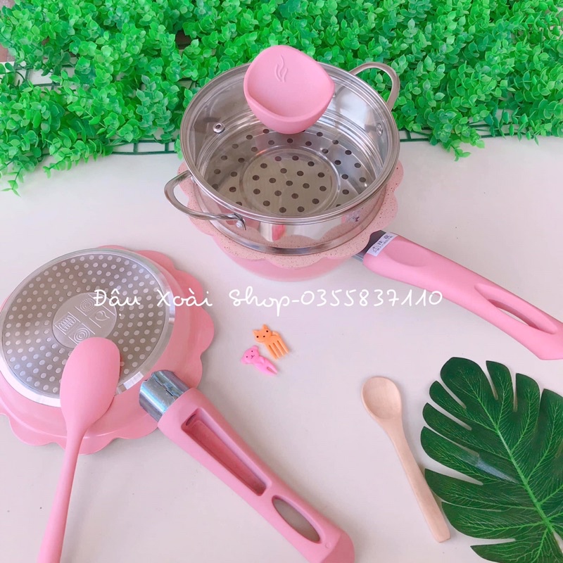 Bộ nồi chảo đá hình hoa ăn dặm cho bé size 16cm