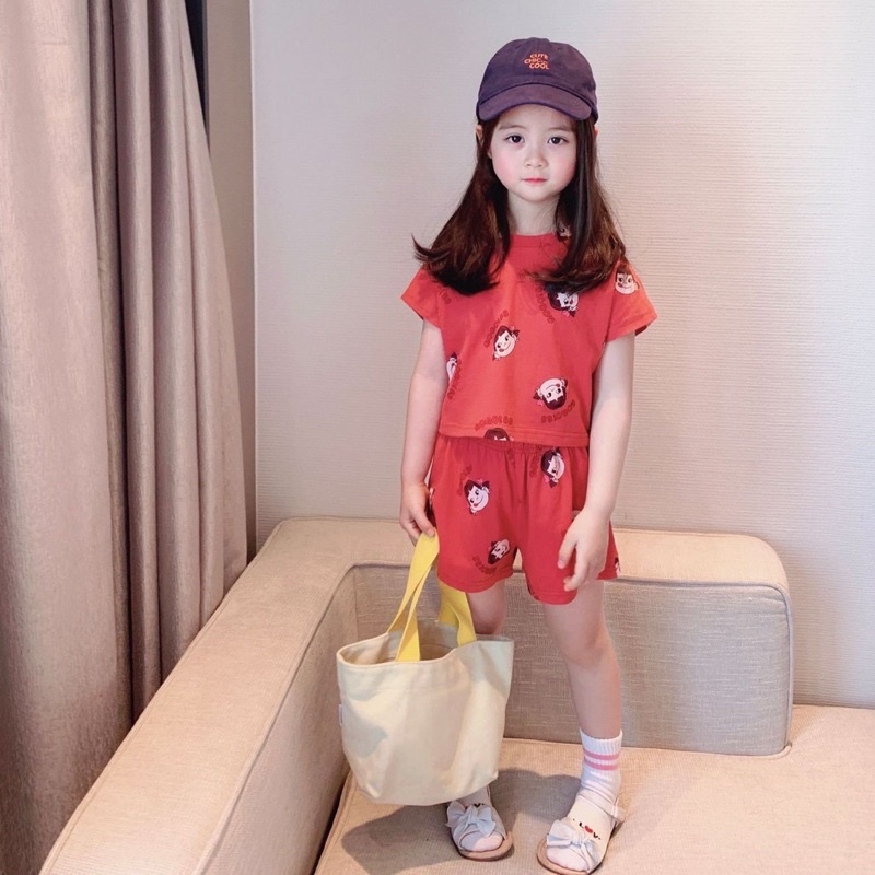 Đồ bộ cotton cho bé gái, sét đồ phông thun trẻ em họa tiết dễ thương SEKA KIDS - 2103.14